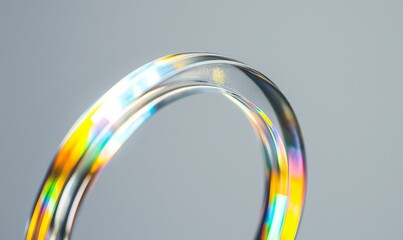 Wall Mural - Glass rainbow spiral arc with dispersion effect, crystal iridescent composition, abstract shape with holographic gradient, transparent liquid object isolated on gray background.