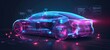 © Ibad - Hologram auto, futuristic polygonal model auto. Smart auto ai. Wireframe in line low-poly style. Smart automobile. illustration in futuristic style