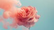 A pink flower releasing tendrils of smoke into the air. Pink rose flower with pastel ink. Creative abstract spring nature. Summer bloom concept
