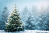 Fototapeta Natura - Christmas Tree in Snowy Landscape