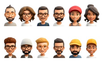 Cartoon 3d style of various people of different genders and ages on a white background