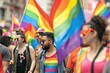 © John Martin - Participants of the annual gay parade. LGBT community concept. LGBT Concept with Copy Space. Pride Month Concept.