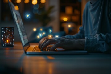 Wall Mural - Person Typing on Laptop at Table