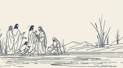 Wall Mural - Jesus preaching in Galilee and gathering his disciples. Life of Jesus. Digital illustration. 
