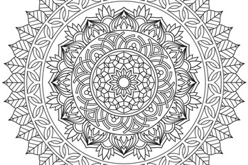 Wall Mural - Circular pattern. Mandala Coloring page for kids and adults. Decorative ornament ethnic oriental style. Isolated on white background. line art drawing coloring page relaxation and meditation. Vector