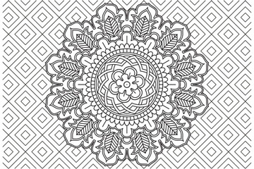 Wall Mural - Circular pattern. Mandala Coloring page for kids and adults. Decorative ornament ethnic oriental style. Isolated on white background. line art drawing coloring page relaxation and meditation. Vector