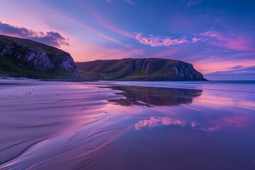 Wall Mural - A beautiful beach with a purple sky in the background