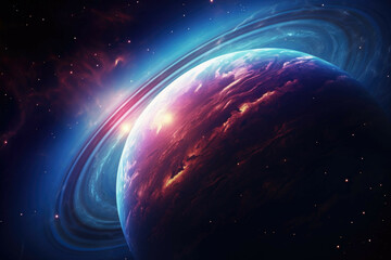 Wall Mural - a gas giant planet with swirling nebula and intricate cloud formations, adorned with massive rings.