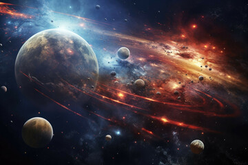 Wall Mural - vibrant planetary system with celestial bodies in orbit