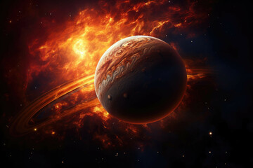 Wall Mural - majestic gas giant planet with swirling clouds and multiple suns.