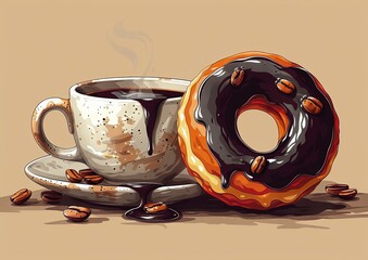 Wall Mural - Chocolate Donut with Coffee Beans and Whipped Cream - A Luxurious Treat for Dessert Aficionados and Cafe Menus