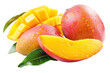 Ripe mango and juicy slices, cut out - stock png.