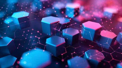 Poster - Luminous neon hexagons on dark backdrop, ideal for modern design projects and creative concepts.