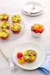 Healthy breakfast frittata muffins vertical composition.