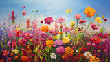 Fototapeta Do pokoju - Vibrant Canvas of Radiant Petals: A Stunner Display of Bright, Colorful Flowers in Full Bloom