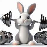 Fototapeta Perspektywa 3d -  Three dimensional render of bunny lifting weights created with generative ai.