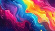 Colorful abstract fluid dynamics with a blend of rainbow colors and starry particles