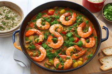 Wall Mural - Prawn tomato stew with gremolata topping