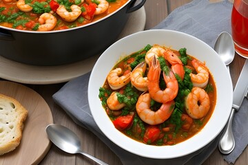 Wall Mural - Prawn tomato stew with gremolata topping