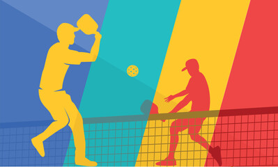 Wall Mural - Premium simple pickleball players with colorful  background illustration design	