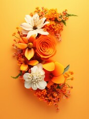 Wall Mural - orange background or texture with spring flowers. template, greeting card for Mother's Day, March 8