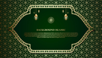 Wall Mural - Islamic or Arabic background. luxury gold and green pattern color. additional elements of Islamic theme design