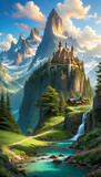 Fototapeta Londyn - Fantasy Landscape, Fictional, Dreamlike, Imaginary, Magical, Enchanted, Unreal, Mythical, Surreal, Wonderland, Fairy Tale, Epic, Whimsical, Adventure, AI Generated