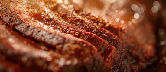 Wall Mural - this close-up shot showcases a piece of raw brisket meat placed on a plate. the marbling and texture