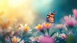 A butterfly alights on flowers with a soft-focus background