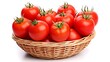 Red tomatoes in basket on white background