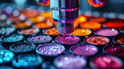 A macro photo of a microscope slide showing the intricate molecular structures of different dyes and pigments demonstrating the extensive research and development that goes