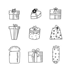 Wall Mural - Gift box doodle line vector illustration