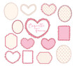 Coquette Pink Frame Doodle Drawing: Retro Heart Shape, Oval, Rectangular Frames set