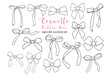 © Natsicha - Coquette Pink Ribbon Bow outline Doodle Drawing, Retro vintage bow collection.