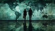 business people standing silhouette on world map background, Global business concept