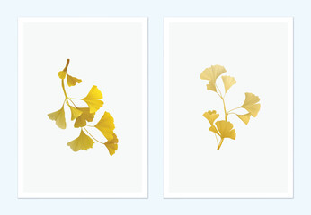 Wall Mural - Leaves poster template, yellow ginkgo leaf branch on grey