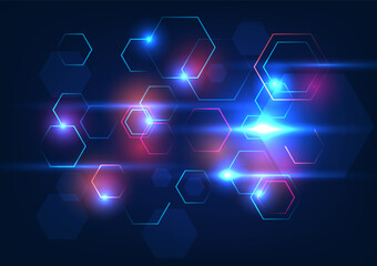 Poster - Abstract background technology, hexagonal geometric shapes stacked together with sparkles add dimension, showing the network of technology. vector illustration, brochure, poster
