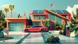 Vibrant illustration of sustainable living with solar panels and electric car. urban clean energy concept in a sunny neighborhood. modern lifestyle visual. AI