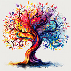 Wall Mural - Stylized tree of life in bright rainbow colors on a white background.