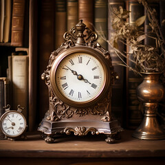 Poster - An antique clock on a dusty shelf.