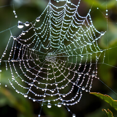 Canvas Print - Close-up of a dew-covered spider web. 