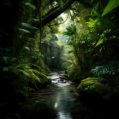 Wall Mural - Lush greenery in a tropical rainforest.