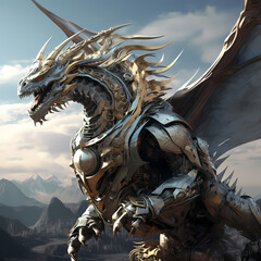 Poster - Mechanical dragon in a futuristic dragon race.