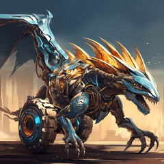 Poster - Mechanical dragon in a futuristic dragon race.