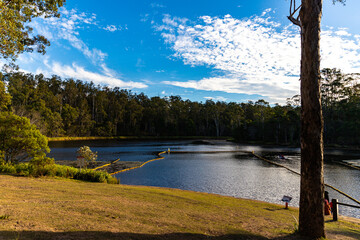 beautiful sunset over enoggera reservoir in brisbane, queensland, australia; 