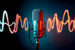 © DesignHubpro - A podcasting microphone with sound wave on colorful background- Generative Ai