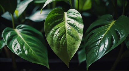 Wall Mural - Pothos leaf texture natural tropical leaf close up from Generative AI