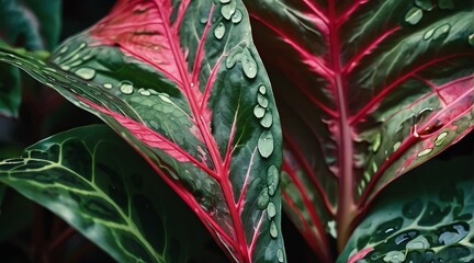 Wall Mural - Caladiums leaf texture natural tropical leaf close up from Generative AI