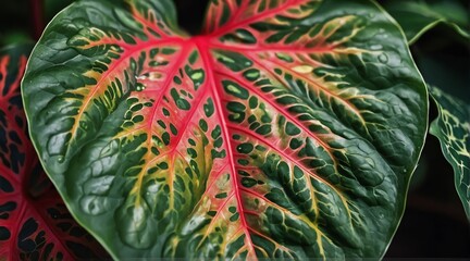 Canvas Print - Caladiums leaf texture natural tropical leaf close up from Generative AI