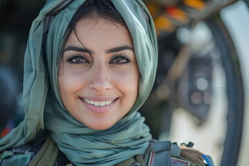 Sticker - Arab woman wearing military pilot uniform in military operations